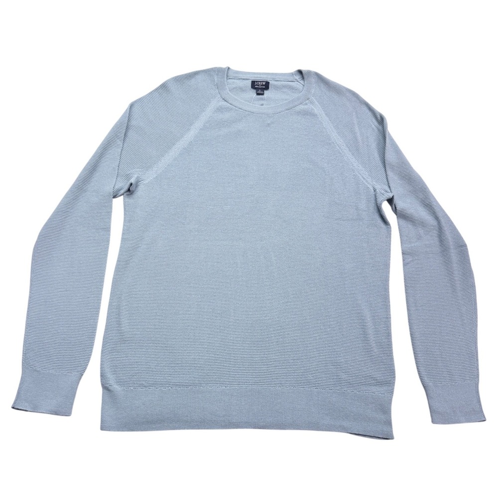J.Crew Men's L Blue 100% Cotton Raglan Crewneck Pullover Sweater